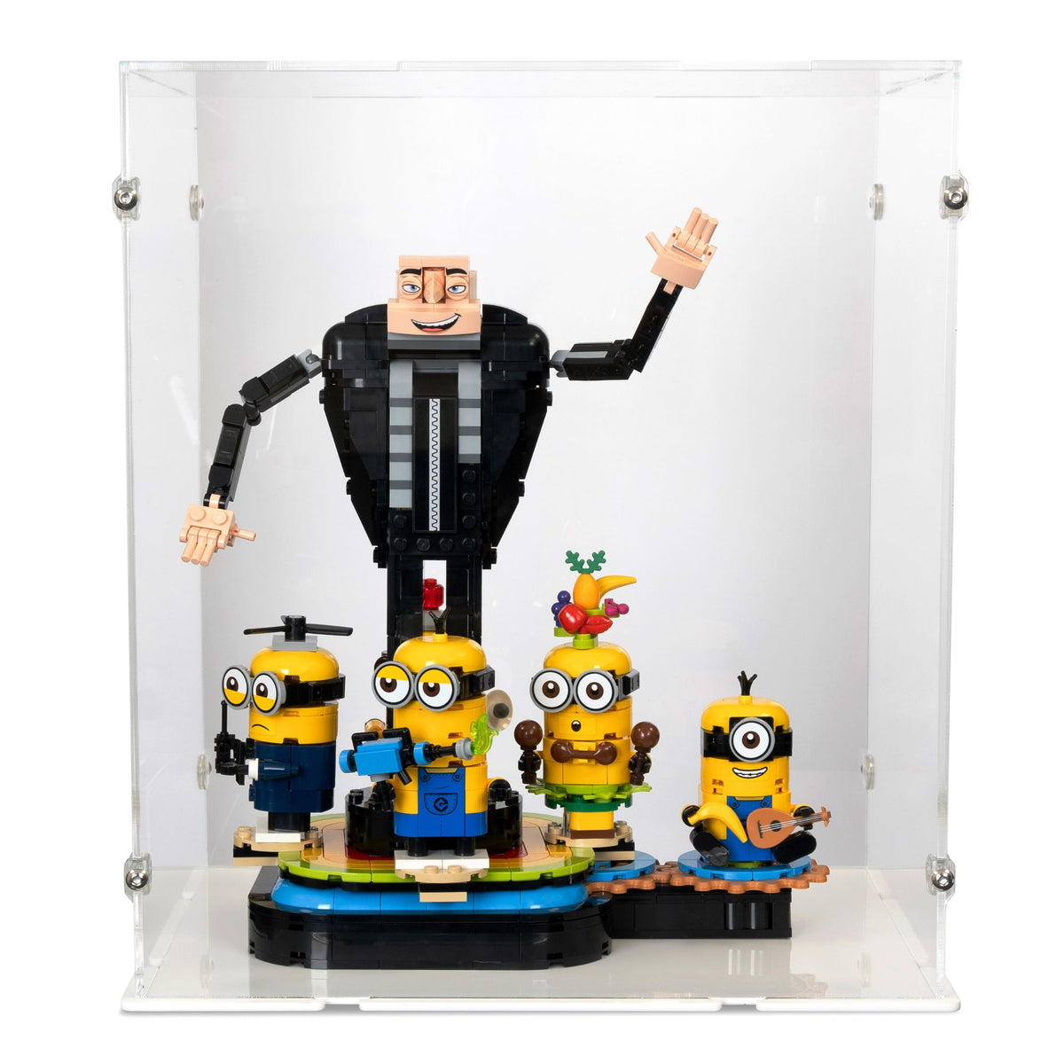 Brick-Built Gru and Minions Display Case for LEGO 75582
