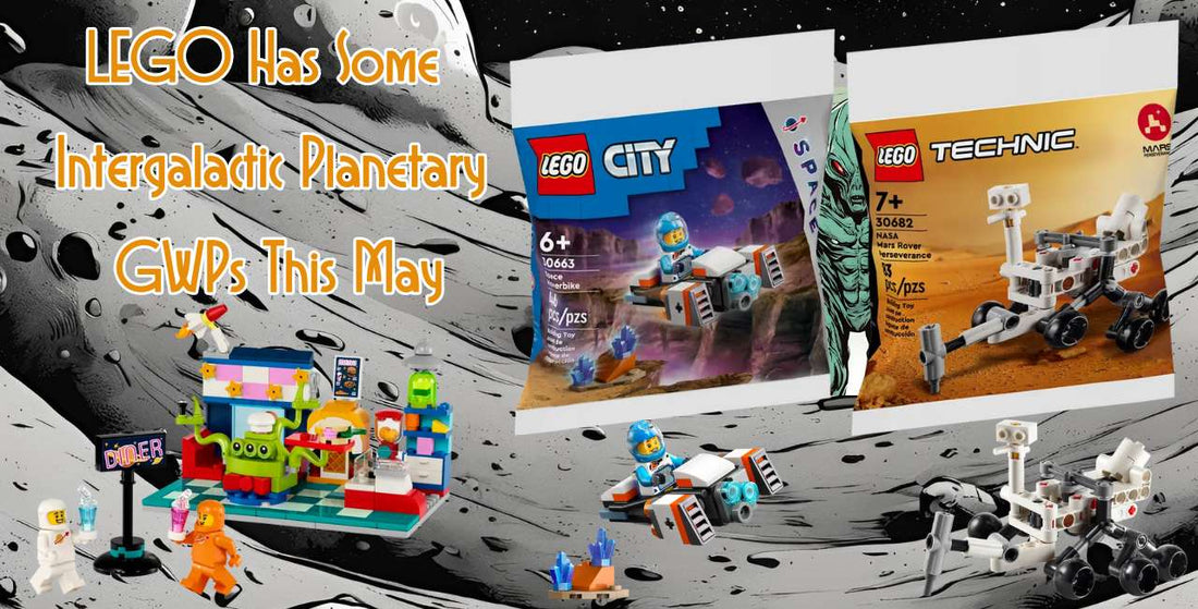 picture of Lego Space sets on a moon background