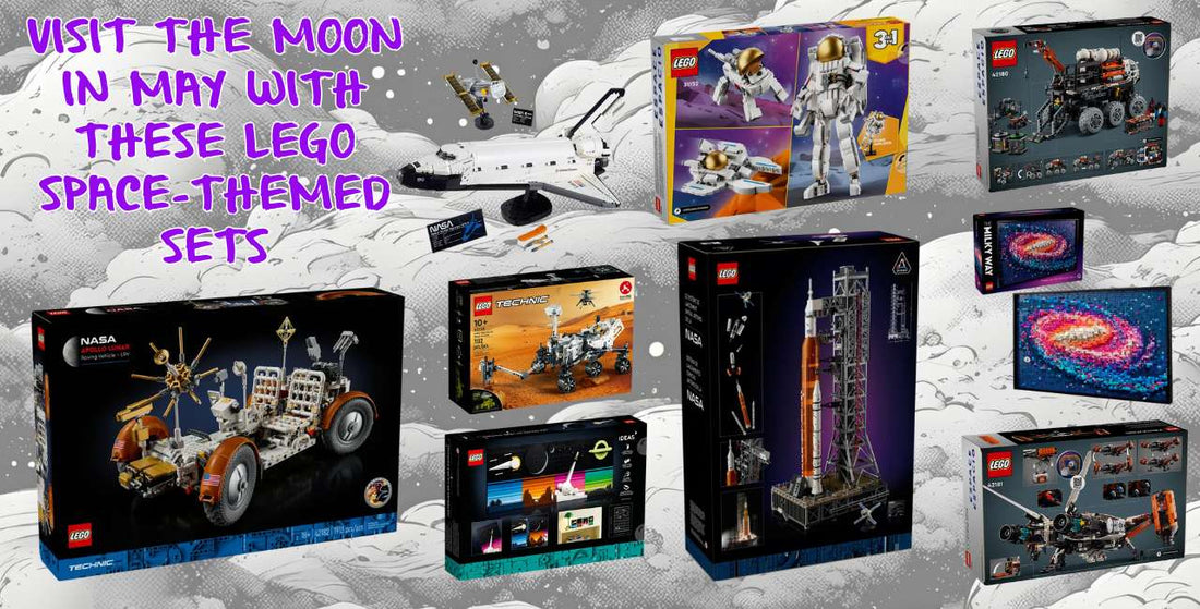 Collection of pictures of LEGO space themed sets.