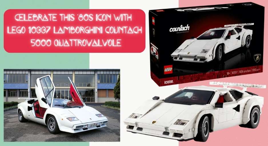 LEGO 10337 Lamborghini Countach 5000 QV and a white Lamborghini Countach 5000 QV
