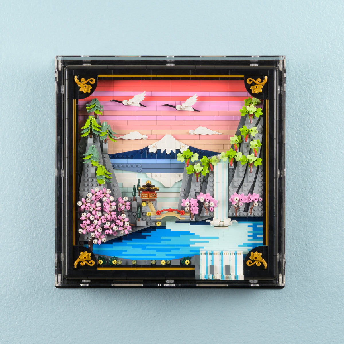 Japanese Cherry Blossom Landscape Wall Mounted Display Case for LEGO 31218