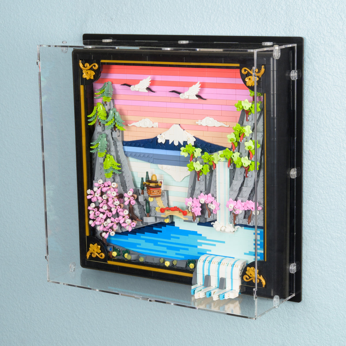 Japanese Cherry Blossom Landscape Wall Mounted Display Case for LEGO 31218
