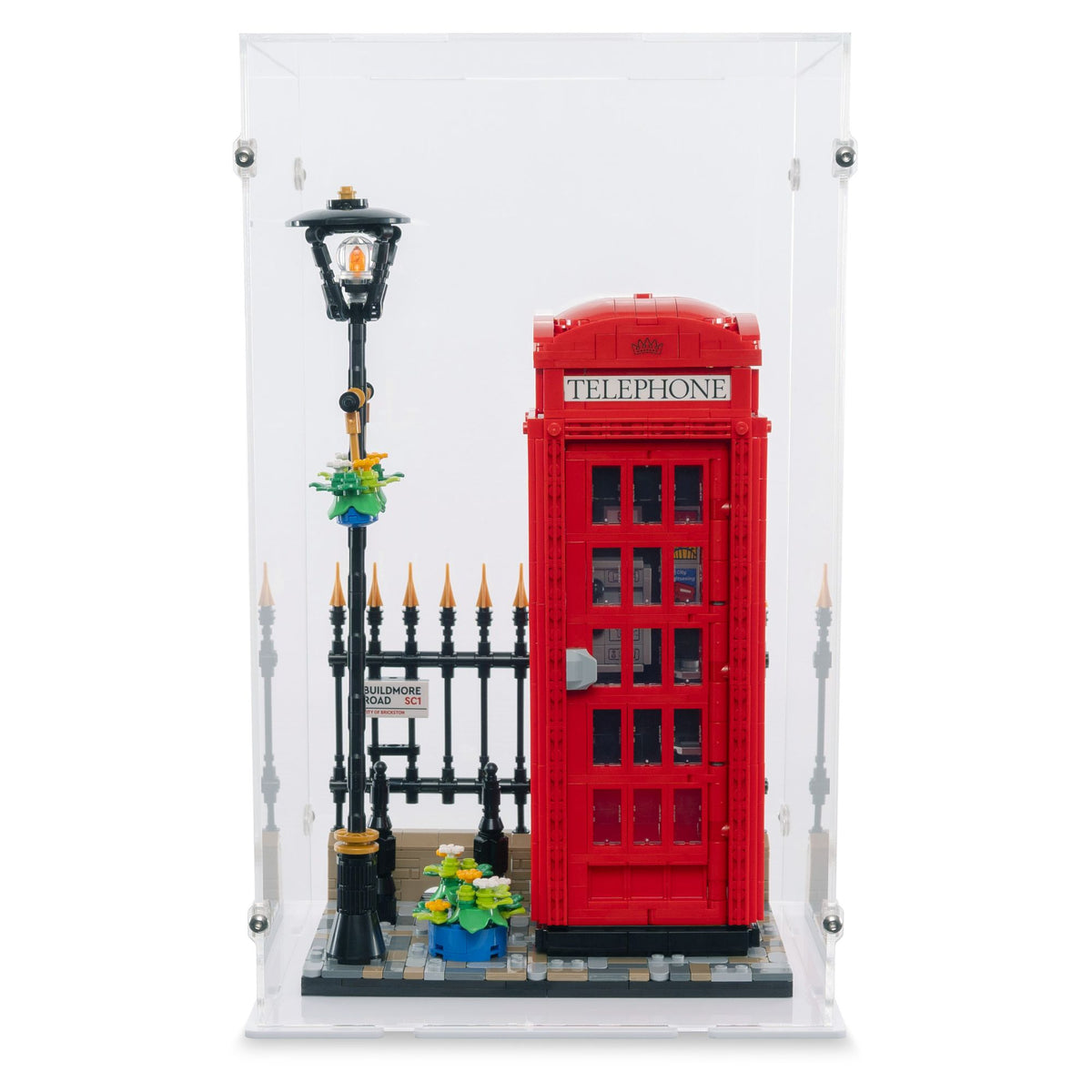 Red London Telephone Box Display Case for LEGO 21347
