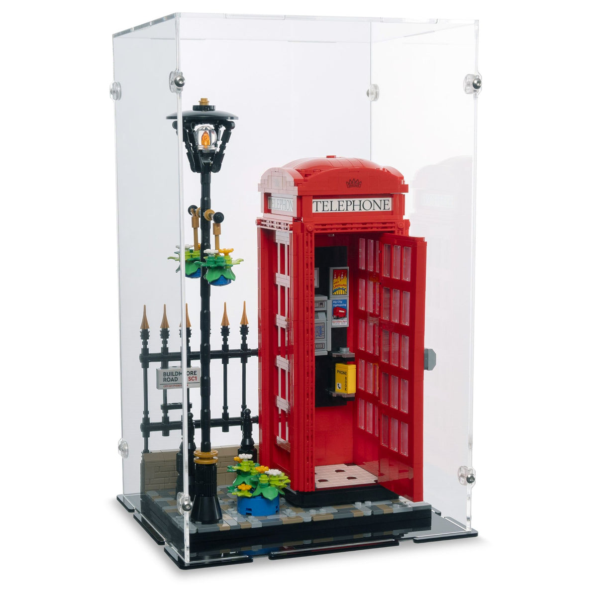 Red London Telephone Box Display Case for LEGO 21347