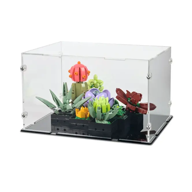 display case with black base for lego succulents flowers