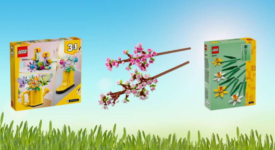 LEGO daffodils, cherry blossom, watering can