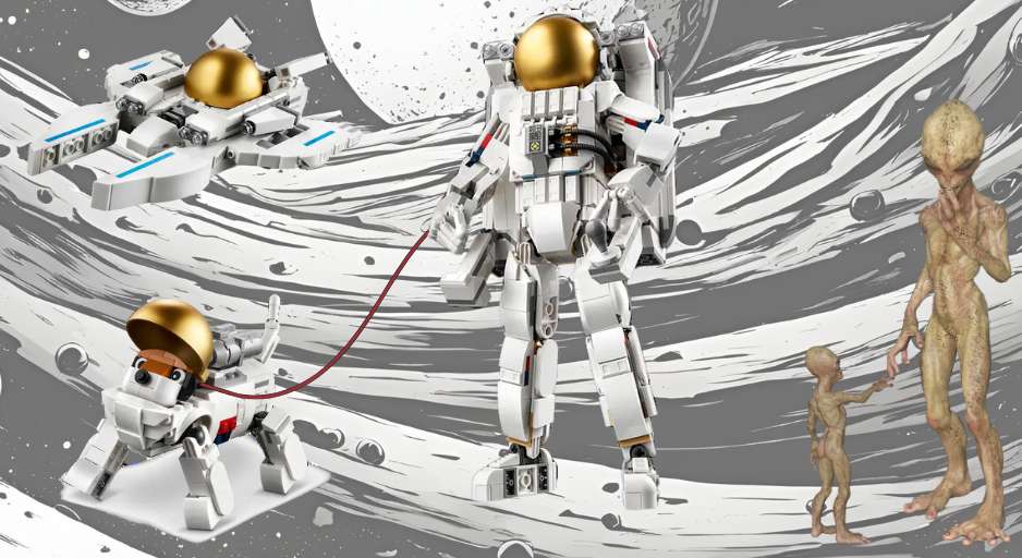 pictures of LEGO 3 in 1 creator set as astronaut, space dog and viper jet