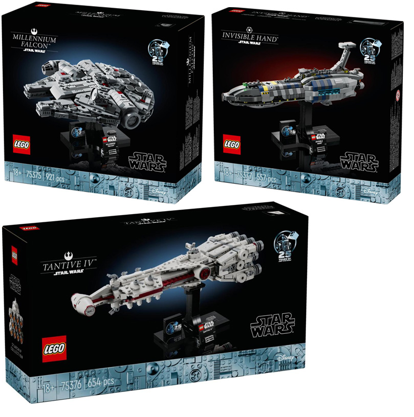 Millennium Falcon 75375, Tantive IV 75376, and Invisible Hand 75377