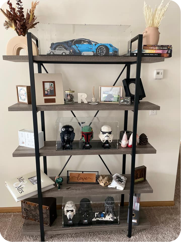 LEGO Helmets & Vehicle on Shelving Unit