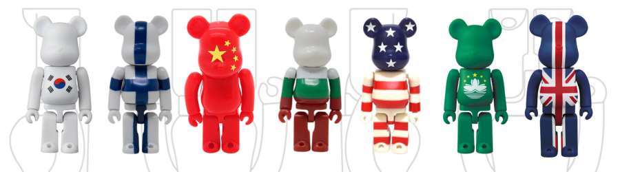 bearbrick figures with different flag designs