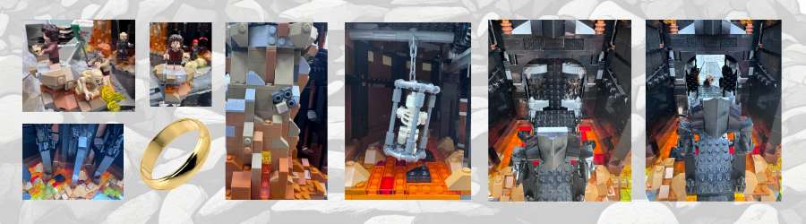 pictures of various sections of the base of LEGO 10333 Barad-dur