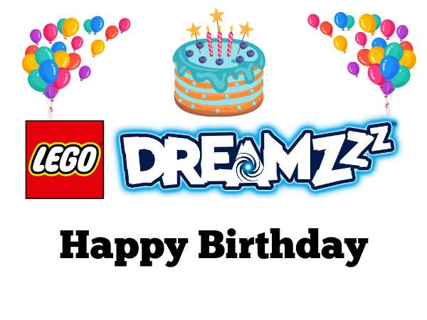 LEGO DREAMZzz and a birthday cake and balloons