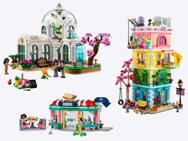 LEGO Friends diner, community center and botanical gardens sets