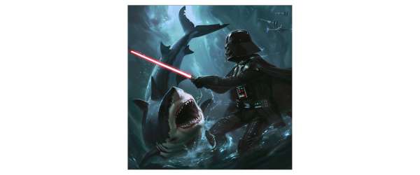 Darth Vader fighting a shark