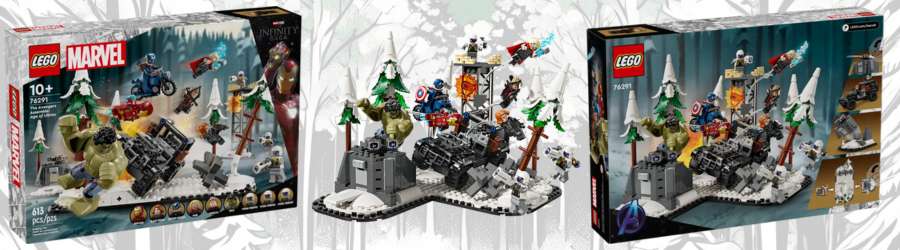 picture of LEGO Avengers in a wintery forest with a 4x4 vehicle