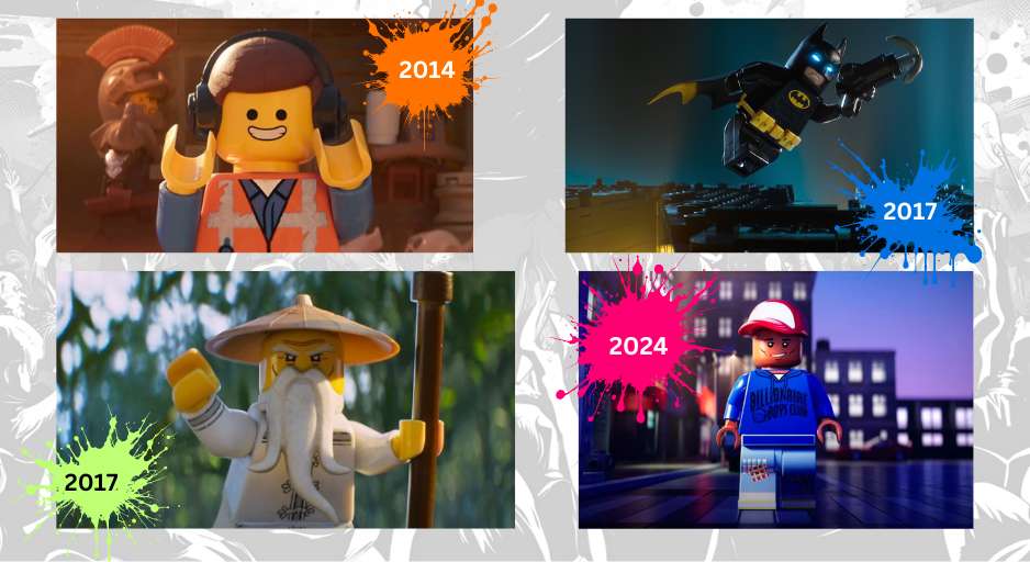 LEGO Emmet, Batman, Sensei Wu  and Pharrell Williams