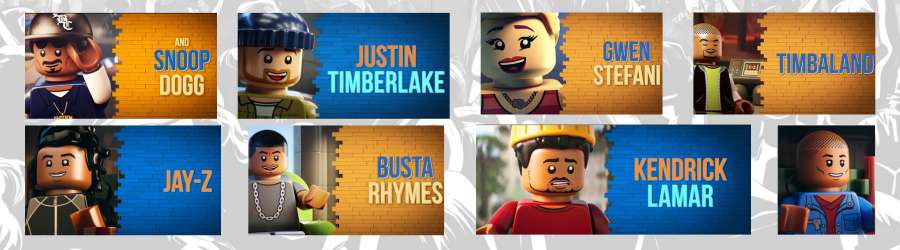 various famous musicians depicted in LEGO