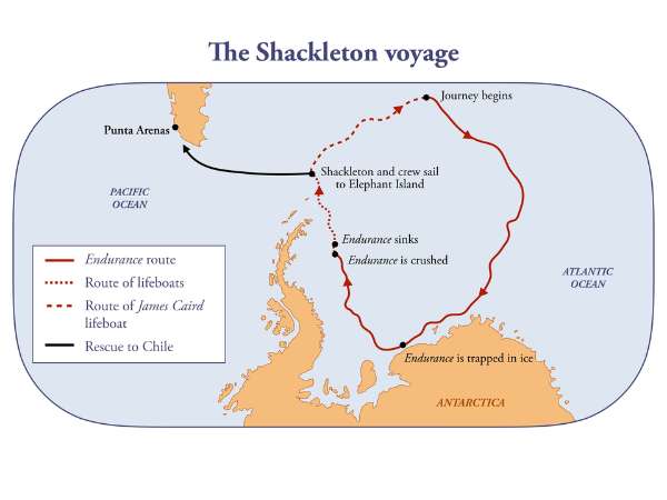 Map showing The Endurance's path