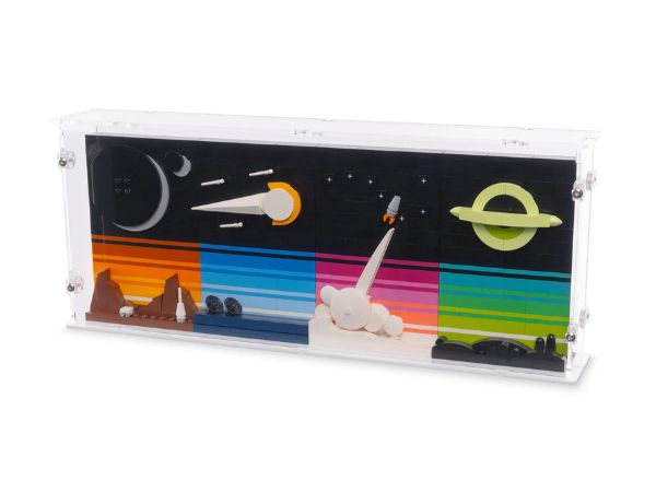 space age lego set in transparent lego display box