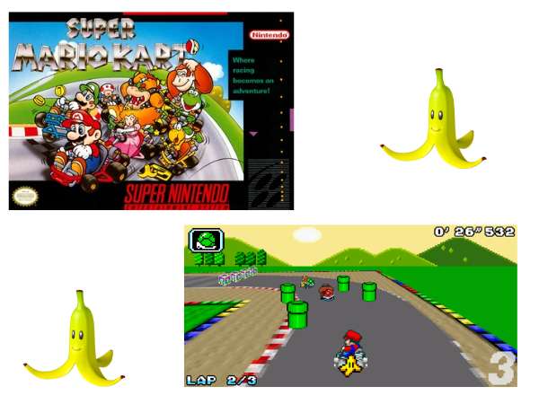 Mario Kart SNES game box and screen shot