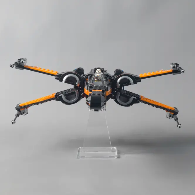 75102 Poe's X-Wing Fighter lego set on display stand transparent acrylic